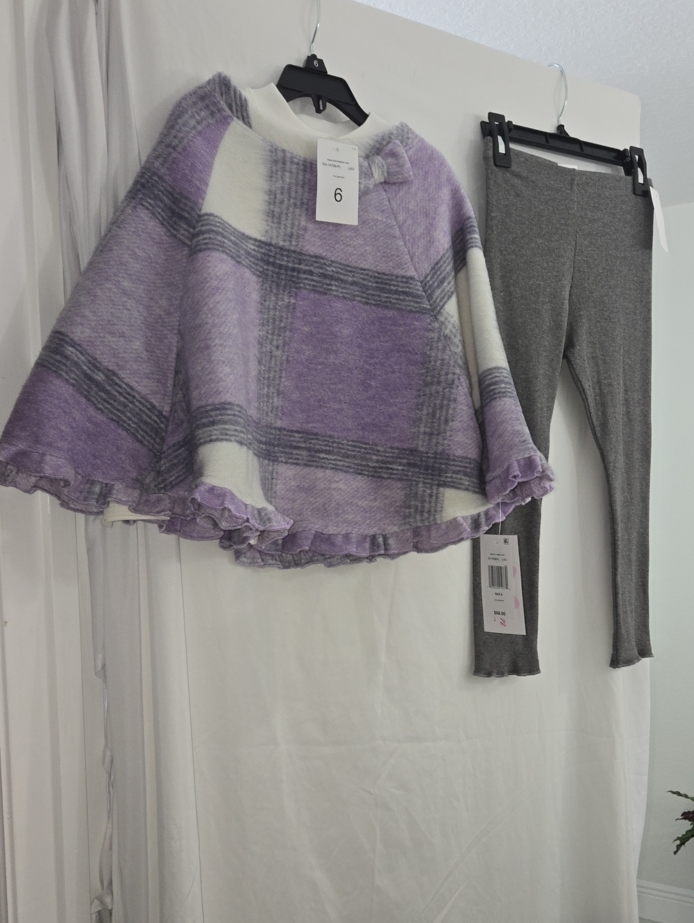 Bonnie Jean Purple Plaid Knit Poncho Sweater - Kids
